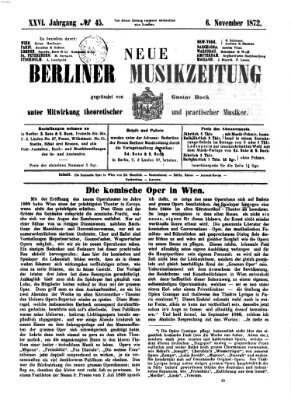 Neue Berliner Musikzeitung Mittwoch 6. November 1872