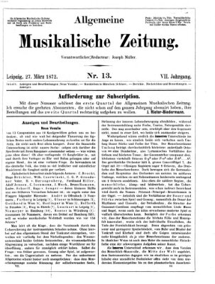 Allgemeine musikalische Zeitung Mittwoch 27. März 1872
