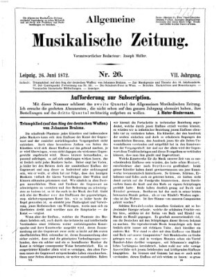 Allgemeine musikalische Zeitung Mittwoch 26. Juni 1872