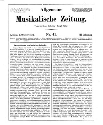 Allgemeine musikalische Zeitung Mittwoch 9. Oktober 1872