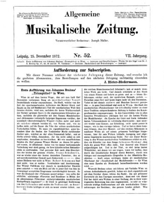 Allgemeine musikalische Zeitung Mittwoch 25. Dezember 1872