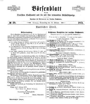 Börsenblatt für den deutschen Buchhandel Donnerstag 16. Februar 1871