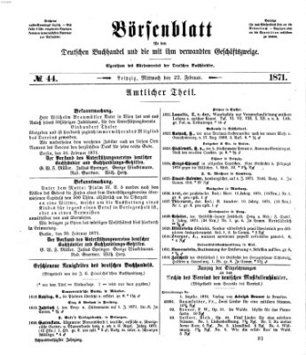 Börsenblatt für den deutschen Buchhandel Mittwoch 22. Februar 1871