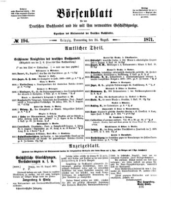 Börsenblatt für den deutschen Buchhandel Donnerstag 24. August 1871