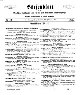 Börsenblatt für den deutschen Buchhandel Samstag 17. Februar 1872