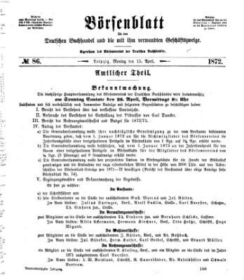 Börsenblatt für den deutschen Buchhandel Montag 15. April 1872