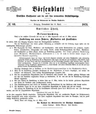 Börsenblatt für den deutschen Buchhandel Samstag 19. April 1873