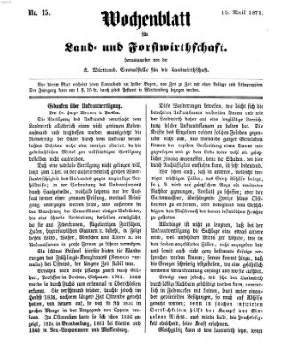 Wochenblatt für Land- und Forstwirthschaft Samstag 15. April 1871