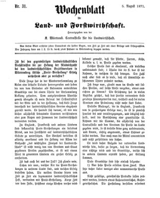 Wochenblatt für Land- und Forstwirthschaft Samstag 5. August 1871