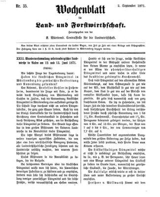 Wochenblatt für Land- und Forstwirthschaft Samstag 2. September 1871