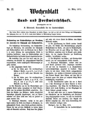 Wochenblatt für Land- und Forstwirthschaft Samstag 22. März 1873