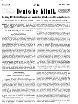 Deutsche Klinik Samstag 22. März 1873