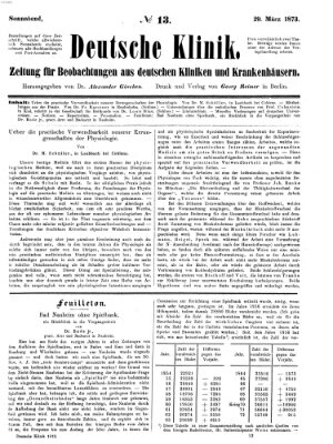 Deutsche Klinik Samstag 29. März 1873