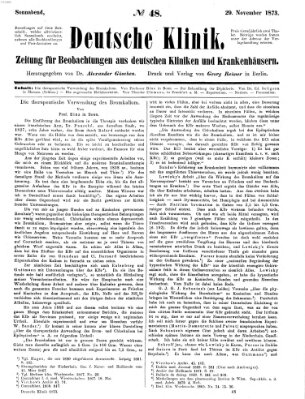 Deutsche Klinik Samstag 29. November 1873