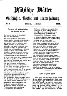 Pfälzische Blätter für Geschichte, Poesie und Unterhaltung (Zweibrücker Wochenblatt) Mittwoch 11. Januar 1871