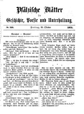Pfälzische Blätter für Geschichte, Poesie und Unterhaltung (Zweibrücker Wochenblatt) Freitag 20. Oktober 1871