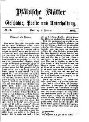Pfälzische Blätter für Geschichte, Poesie und Unterhaltung (Zweibrücker Wochenblatt) Freitag 9. Februar 1872