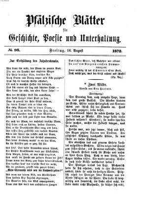 Pfälzische Blätter für Geschichte, Poesie und Unterhaltung (Zweibrücker Wochenblatt) Freitag 16. August 1872