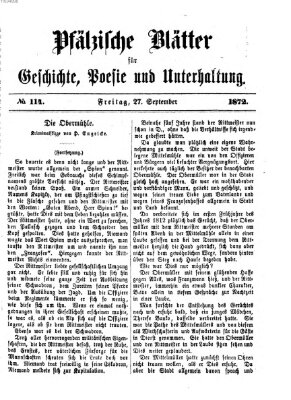 Pfälzische Blätter für Geschichte, Poesie und Unterhaltung (Zweibrücker Wochenblatt) Freitag 27. September 1872