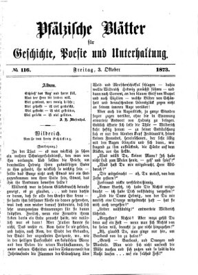 Pfälzische Blätter für Geschichte, Poesie und Unterhaltung (Zweibrücker Wochenblatt) Freitag 3. Oktober 1873