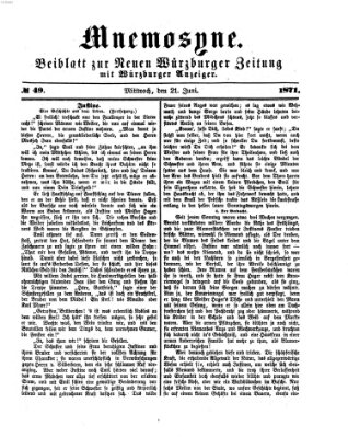 Mnemosyne (Neue Würzburger Zeitung) Mittwoch 21. Juni 1871