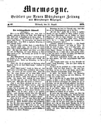 Mnemosyne (Neue Würzburger Zeitung) Mittwoch 21. August 1872