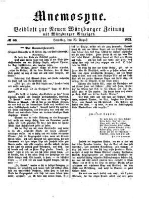 Mnemosyne (Neue Würzburger Zeitung) Samstag 23. August 1873