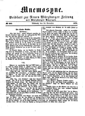 Mnemosyne (Neue Würzburger Zeitung) Mittwoch 24. Dezember 1873