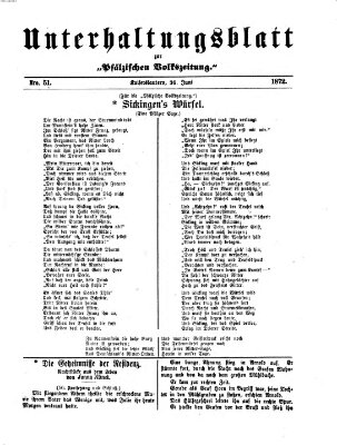 Unterhaltungsblatt zur Pfälzischen Volkszeitung (Pfälzische Volkszeitung) Mittwoch 26. Juni 1872