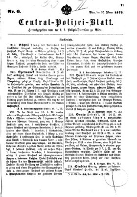 Zentralpolizeiblatt Donnerstag 30. Januar 1873