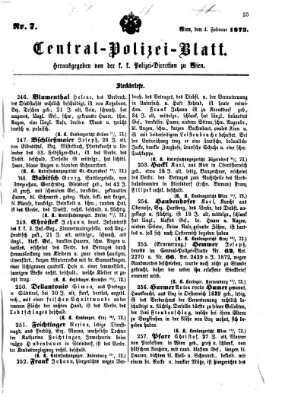Zentralpolizeiblatt Dienstag 4. Februar 1873