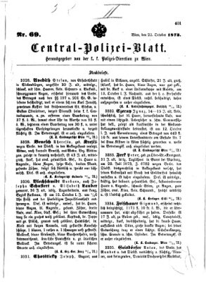 Zentralpolizeiblatt Mittwoch 22. Oktober 1873