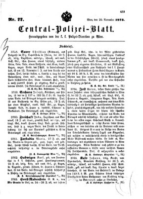 Zentralpolizeiblatt Donnerstag 20. November 1873