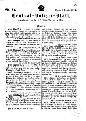 Zentralpolizeiblatt Samstag 6. Dezember 1873