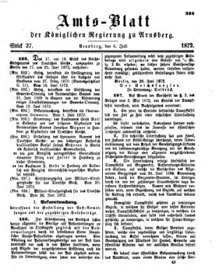 Amtsblatt für den Regierungsbezirk Arnsberg Samstag 6. Juli 1872