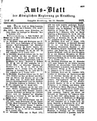 Amtsblatt für den Regierungsbezirk Arnsberg Samstag 16. November 1872