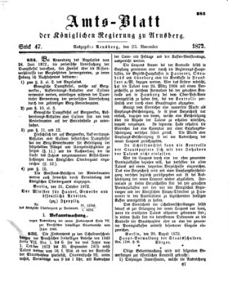 Amtsblatt für den Regierungsbezirk Arnsberg Samstag 23. November 1872