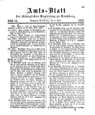 Amtsblatt für den Regierungsbezirk Arnsberg Samstag 5. April 1873