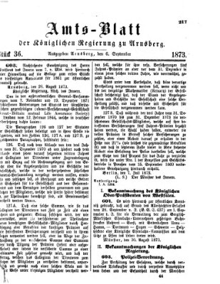 Amtsblatt für den Regierungsbezirk Arnsberg Samstag 6. September 1873