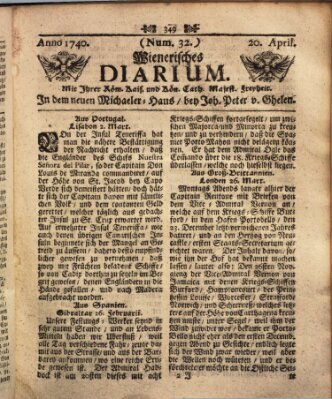 Wienerisches Diarium Mittwoch 20. April 1740