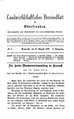 Landwirthschaftliches Vereinsblatt für Oberfranken Donnerstag 18. August 1870
