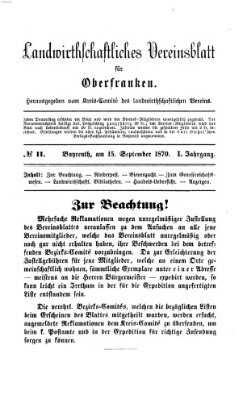Landwirthschaftliches Vereinsblatt für Oberfranken Donnerstag 15. September 1870