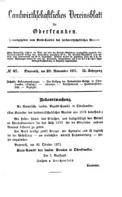 Landwirthschaftliches Vereinsblatt für Oberfranken Donnerstag 23. November 1871