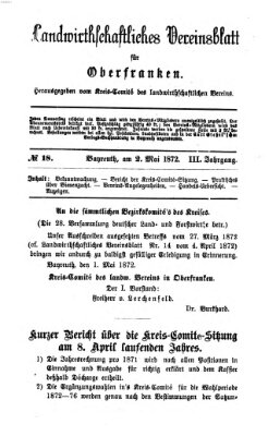 Landwirthschaftliches Vereinsblatt für Oberfranken Donnerstag 2. Mai 1872