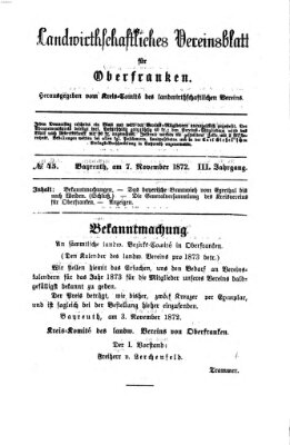Landwirthschaftliches Vereinsblatt für Oberfranken Donnerstag 7. November 1872