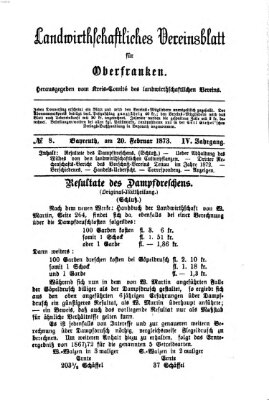 Landwirthschaftliches Vereinsblatt für Oberfranken Donnerstag 20. Februar 1873
