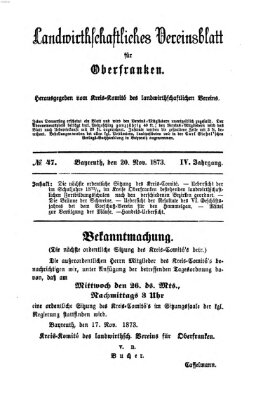 Landwirthschaftliches Vereinsblatt für Oberfranken Donnerstag 20. November 1873