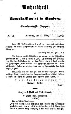 Wochenschrift des Gewerbe-Vereins der Stadt Bamberg Sonntag 17. März 1872