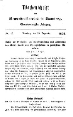 Wochenschrift des Gewerbe-Vereins der Stadt Bamberg Sonntag 29. Dezember 1872