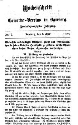 Wochenschrift des Gewerbe-Vereins der Stadt Bamberg Sonntag 6. April 1873